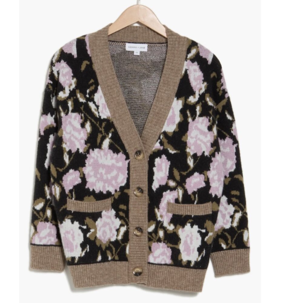 Nordstrom Floral Cardigan - Black and Tan